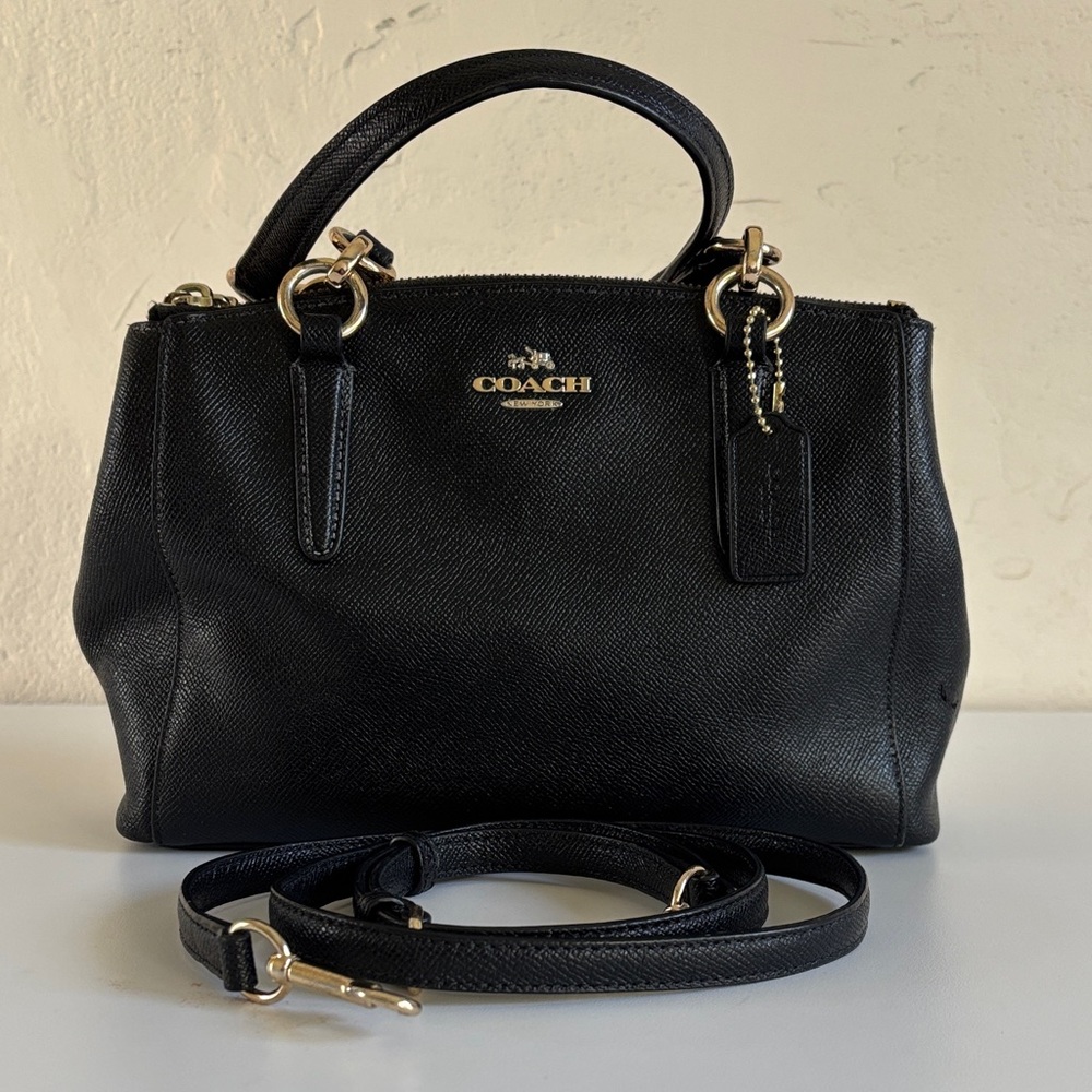 Coach Black Leather Mini Christie‎ Carry All Satchel / Crossbody